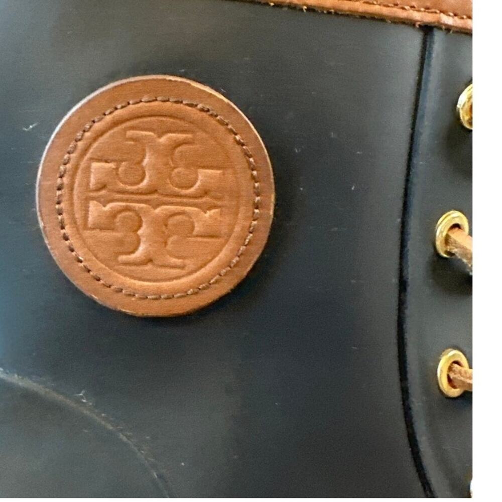Tory Burch Lace Up Rain Boots Navy Rubber Short Boot 9 - Picture 9 of 15